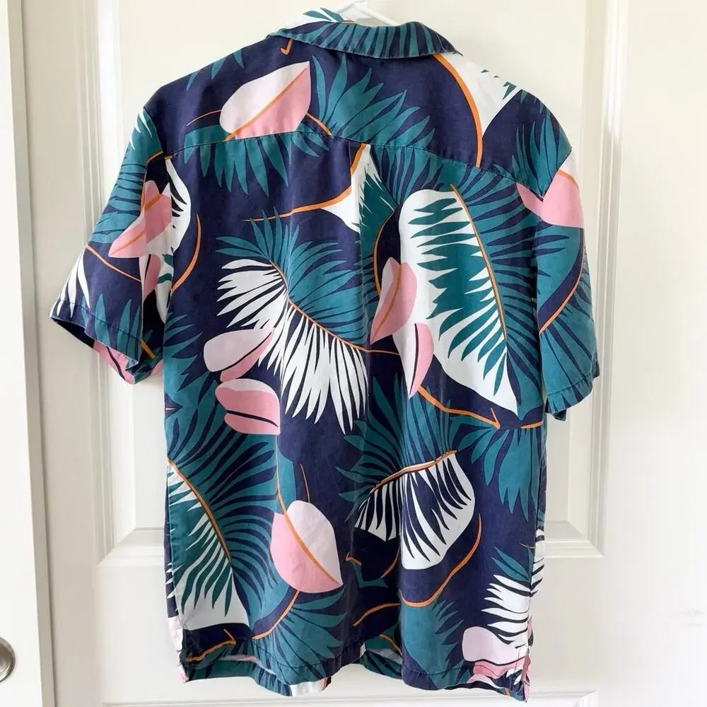 Tori Richard Tencel Palm Leaf Print Hawaiian Button Down Shirt Medium